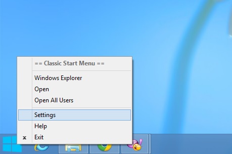 menu setting saat icon di klik kanan.