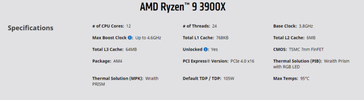 RYZEN 3900X -source : amd-