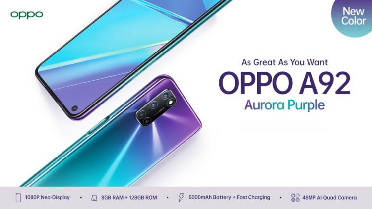 OPPO A92 Hadir dengan Warna Baru Aurora Purple yang Lebih Keren