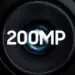 Close-up detail lensa kamera ponsel dengan angka besar "200MP" di tengah, menunjukkan sensor high-resolution.