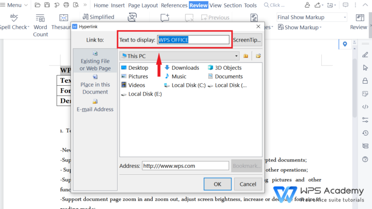 cara buat hyperlink di wps office