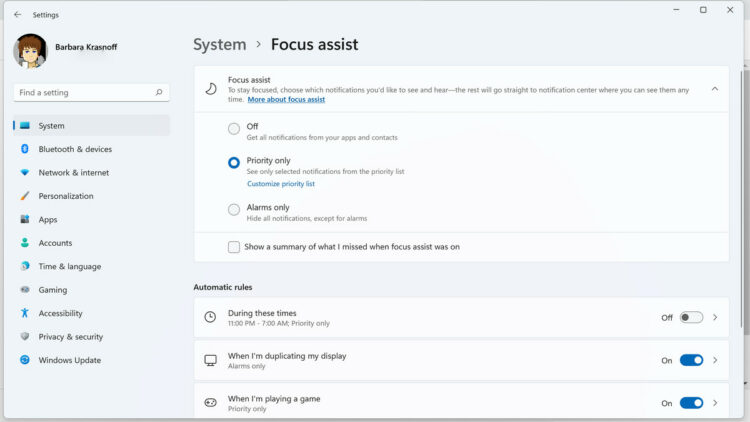 Focus Assist Windows 11