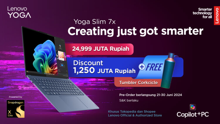 Lenovo Indonesia Hadirkan Pre-order PC Copilot+ Yoga Slim 7x yang Ditenagai oleh Qualcomm Snapddragon X Elite pada 21 Juni 2024