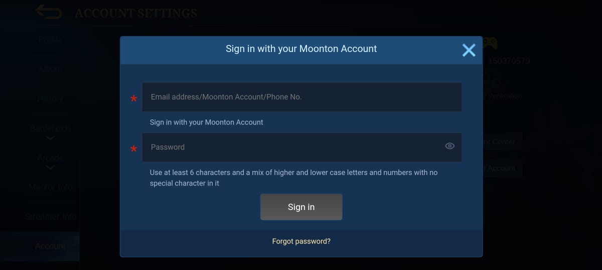 password Mobile Legends