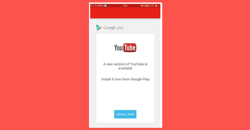 YouTube tidak bisa update