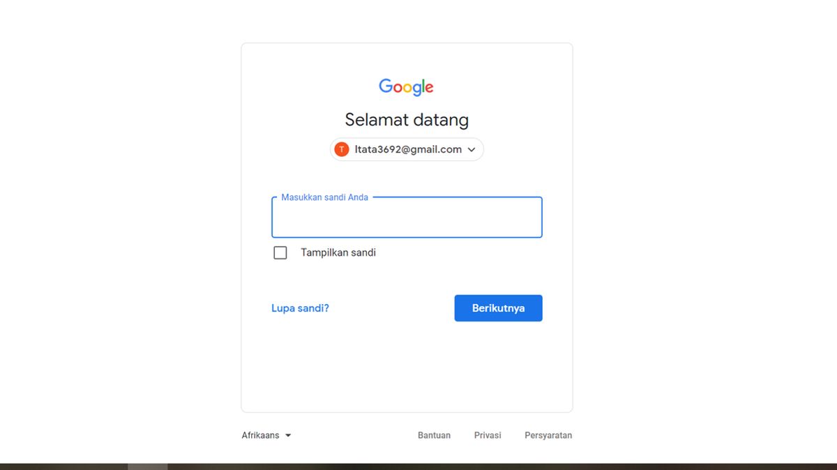 kata sandi akun Google