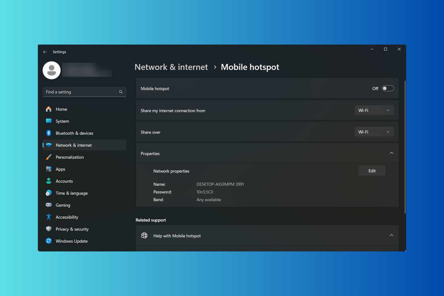 Hotspot di Windows 11