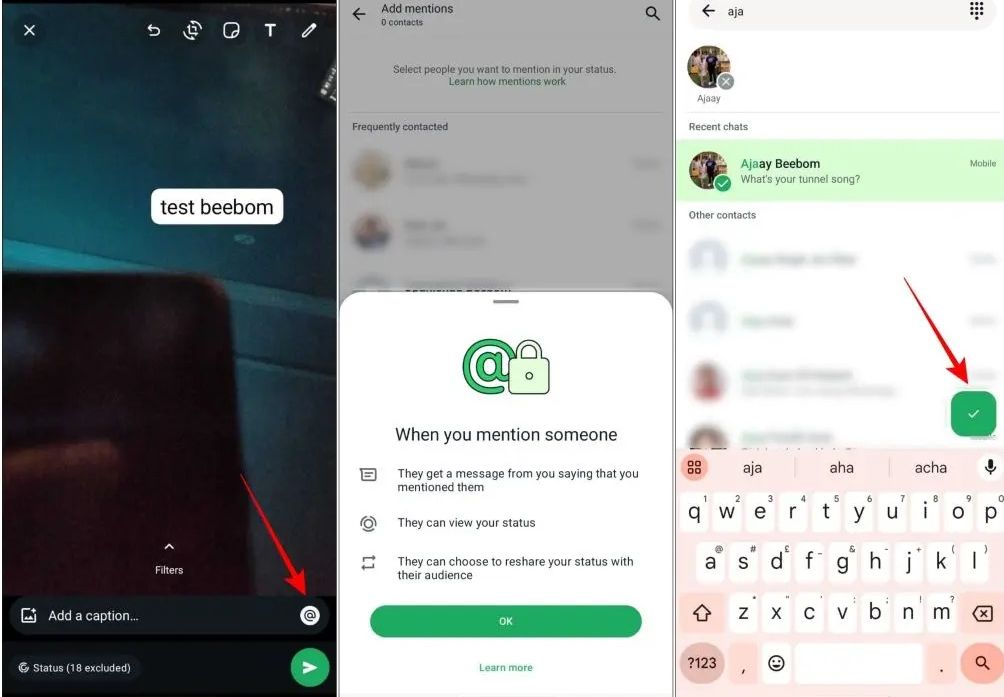 mention di WhatsApp Status