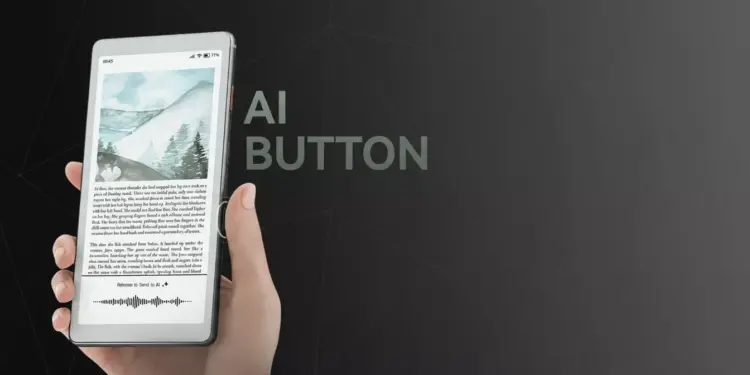 E-reader (mewakili AiPaper Reader C) dilihat dari sudut yang berbeda, menyiratkan kualitas tampilan dari berbagai arah.