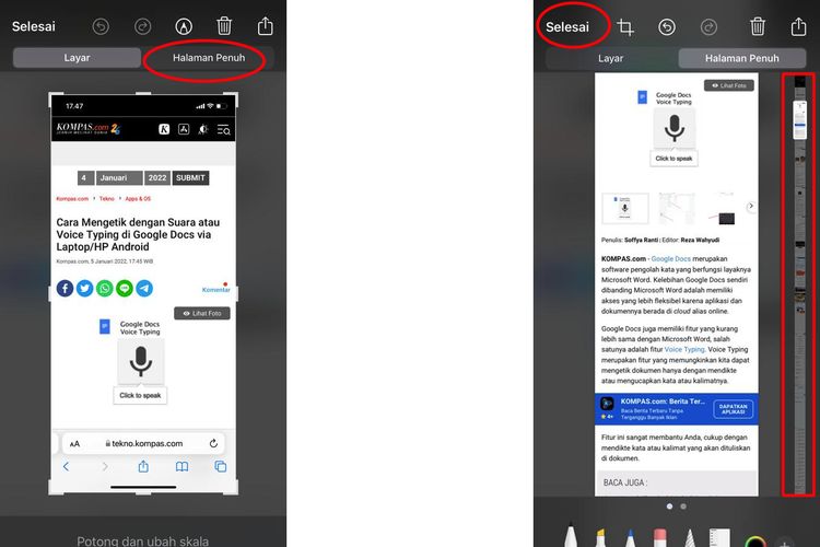 screenshot panjang di iPhone