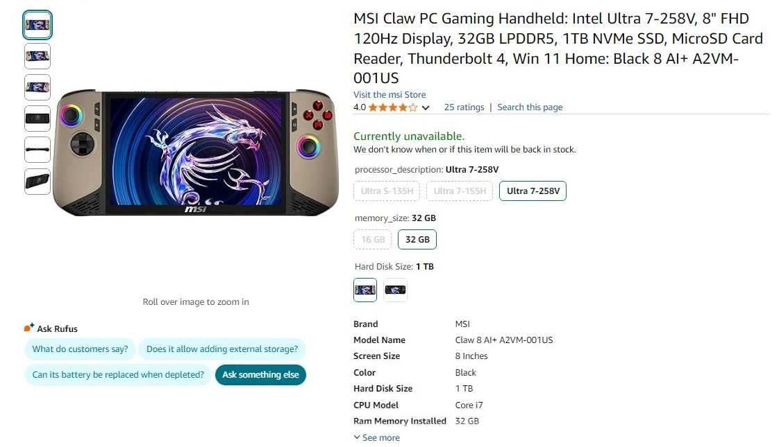 MSI Claw 8 AI+ Resmi Hadir di Amazon