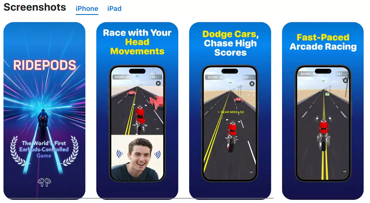 Gameplay unik dari Game Balap Motor iPhone yang memungkinkan pemain mengendalikan motor hanya dengan menggunakan AirPods