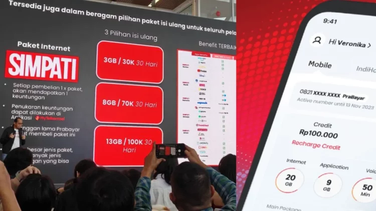 Kolase gambar yang menunjukkan cara beli paket kuota anti hangus Telkomsel melalui presentasi produk dan tampilan aplikasi MyTelkomsel di smartphone