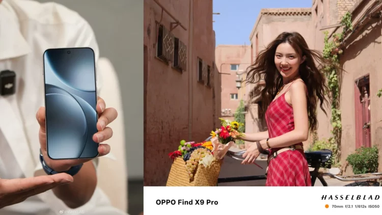 Kolase yang menampilkan HP Oppo Find X9 Pro dan sampel foto dari kamera Hasselblad-nya, menunjukkan kualitas superior dari kamera Oppo Find X9 Pro.