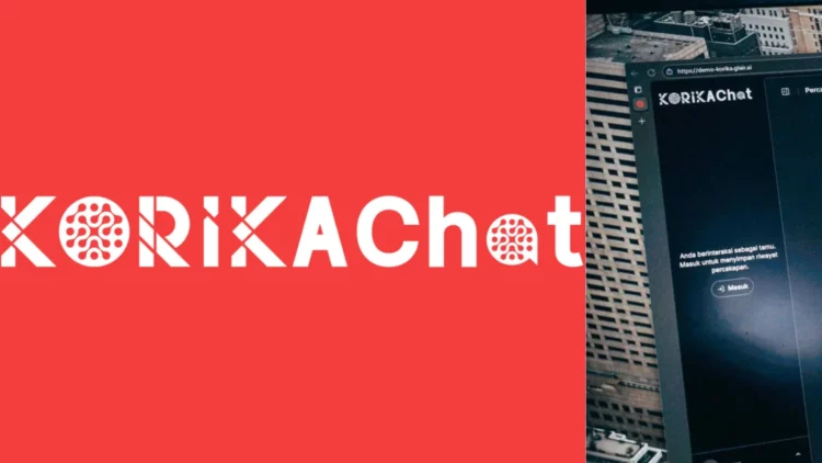 Kolase logo Korika Chat dan tampilan antarmuka chatbot di laptop, mengilustrasikan peluncuran 'ChatGPT' versi lokal buatan Indonesia.