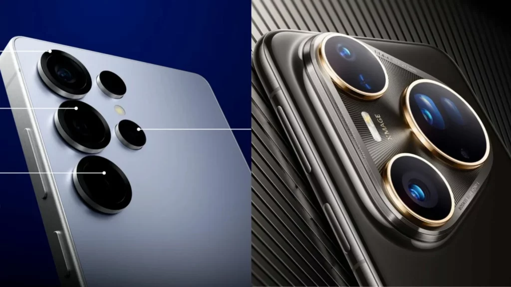 Perbandingan close-up antara modul kamera Huawei Pura 80 Ultra vs Samsung S25 Ultra, menunjukkan perbedaan filosofi desain dan teknologi lensa.