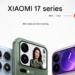 Gambar render Xiaomi 17 Pro dengan modul kamera squircle Leica, layar sekunder di varian hijau, dan varian biru serta ungu, menampilkan logo Xiaomi 17 series.