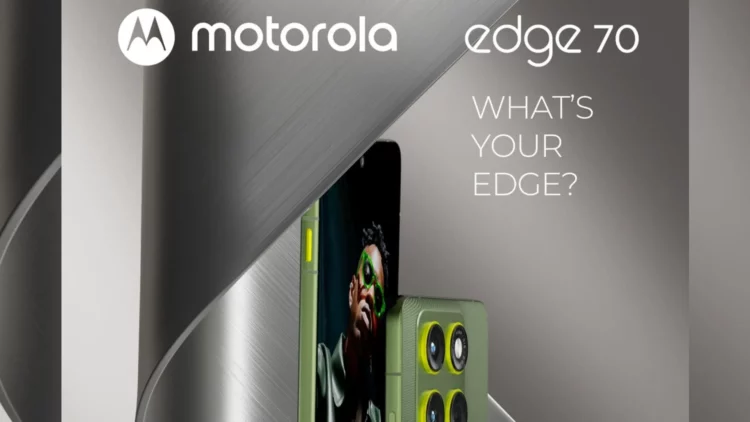 Gambar bocoran resmi dari Motorola Edge 70 yang menampilkan desain baru dengan aksen hijau limau dan klaim bodi 'sangat tipis'.