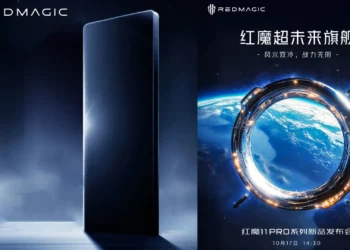 Poster pengumuman resmi untuk RedMagic 11 Pro, yang mengonfirmasi tanggal rilis 17 Oktober dan fitur 'pendingin air' Feng Shui Dual Cooling.