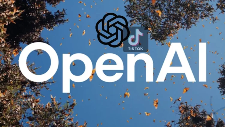 Logo OpenAI dan TikTok disatukan sebagai representasi rencana OpenAI meluncurkan aplikasi pesaing TikTok berbasis AI.