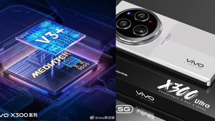 Kolase yang mengilustrasikan rahasia di balik kemampuan video sinematik Vivo X300: duet chip Dimensity 9500 dan Vivo V3+ yang menjadi otaknya.