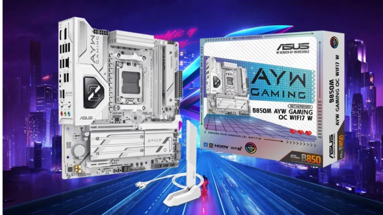 Gambar produk motherboard OC putih super kencang ASUS B850M AYW, yang hadir dengan harga 'perusak pasar'.