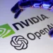 Sebuah tangan robot di atas logo kemitraan OpenAI NVIDIA, melambangkan investasi $100 miliar untuk masa depan superkomputer AI.