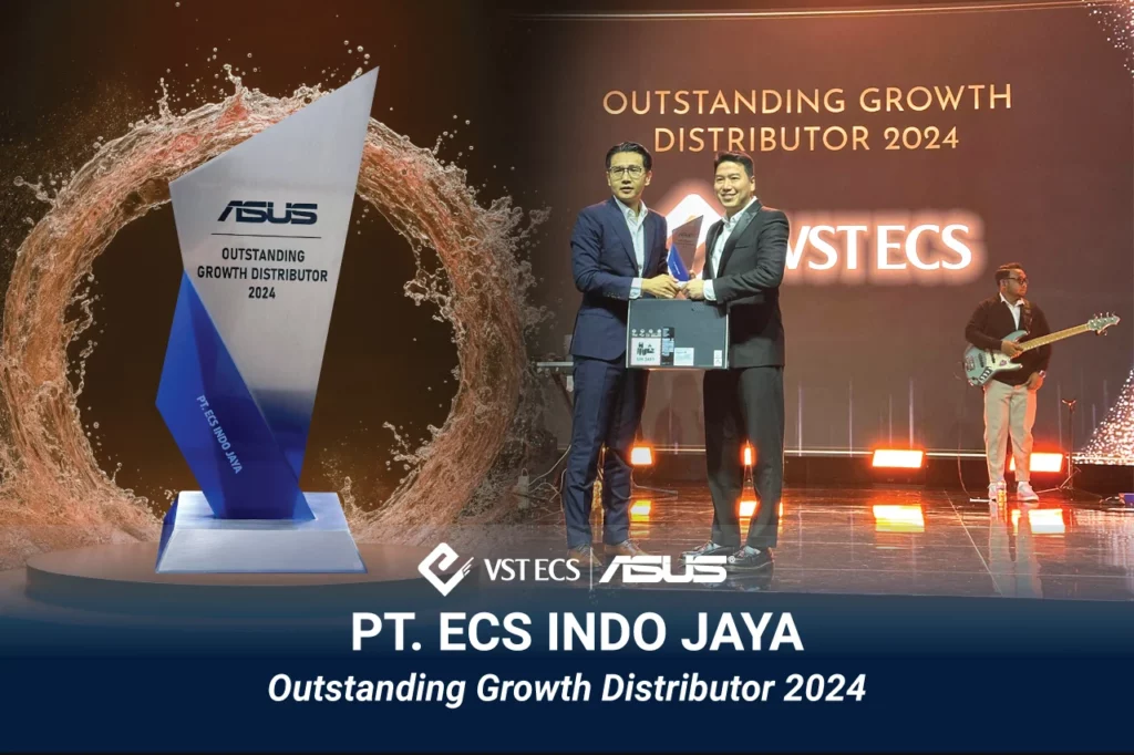 Foto penganugerahan penghargaan ASUS Outstanding Growth Distributor 2024 kepada PT. ECS Indo Jaya, salah satu pilar utama dalam strategi distribusi masif ASUS di Indonesia.