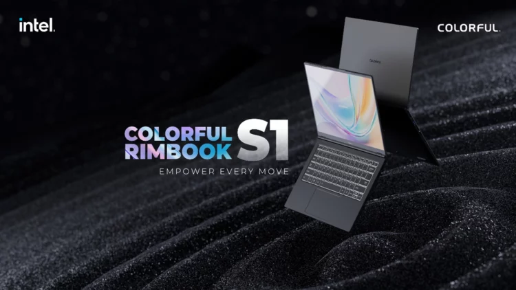 Gambar promosi laptop Colorful Rimbook S1 yang 'aneh' karena mengkombinasikan bodi ramping dengan prosesor gaming Intel Core i5 H-series.