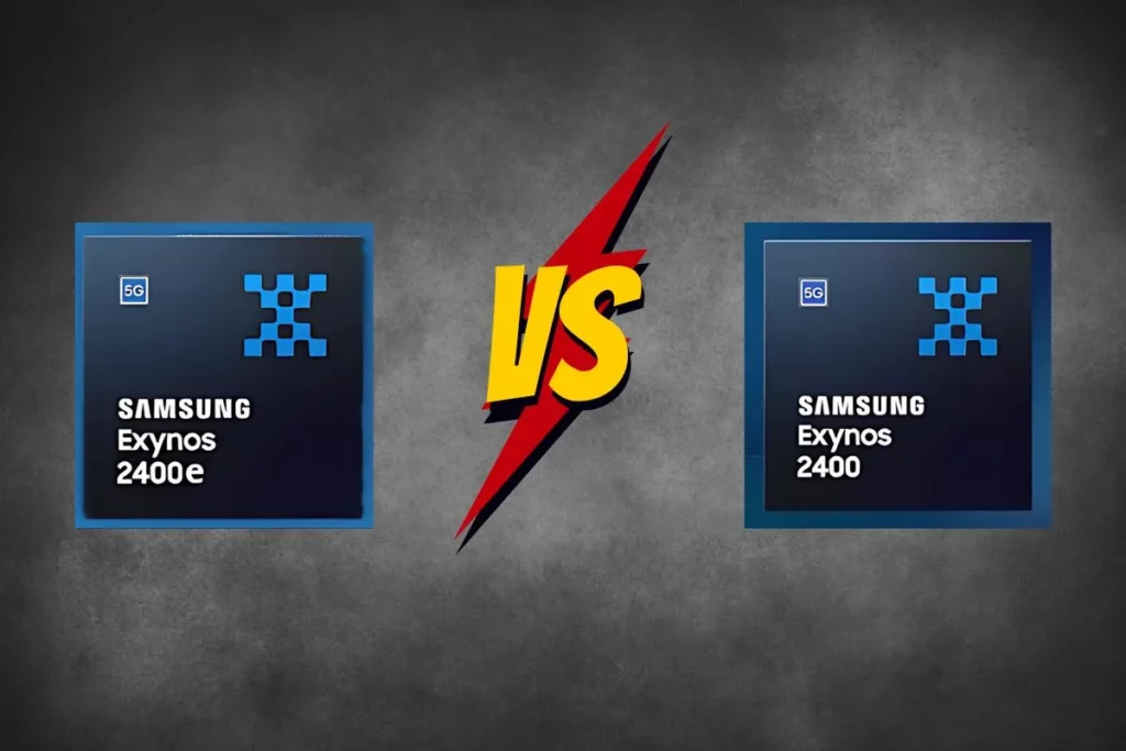 Gambar perbandingan antara chipset Samsung Exynos 2400e vs Exynos 2400, mengilustrasikan lompatan performa pada Galaxy S25 FE.