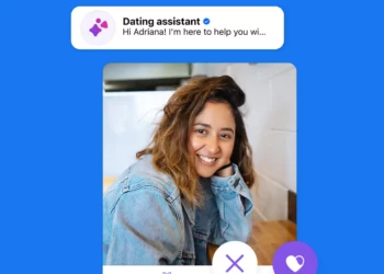 Tampilan antarmuka fitur asisten AI atau 'mak comblang AI' di aplikasi Facebook Dating, yang siap membantu pengguna mencari jodoh.