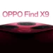 Gambar teaser close-up dari HP Oppo Find X9 berwarna merah, menyoroti desain premium dan modul kamera barunya.