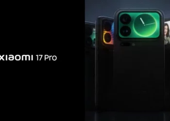 Teaser jajaran HP Xiaomi 17 Pro dalam suasana gelap, menyoroti fitur layar belakang atau 'Magic Back Screen' dan sistem kameranya.