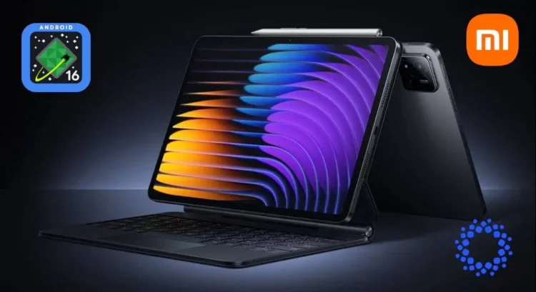 Tablet Xiaomi Pad 8 dengan aksesoris keyboard dan stylus, menampilkan layar besar yang akan ditenagai oleh Snapdragon 8 Elite.