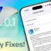 Tampilan update iOS 26.0.1 di iPhone, menunjukkan daftar perbaikan bug penting untuk kamera dan konektivitas.