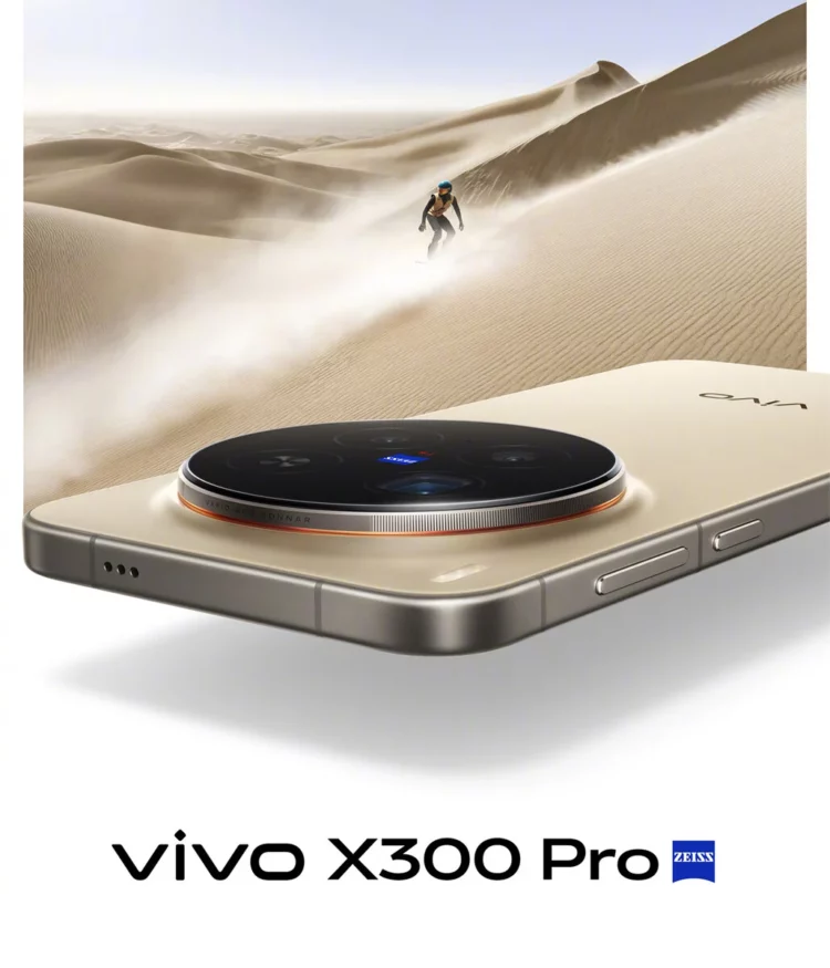 Poster promosi untuk Vivo X300 Pro dengan branding Zeiss, menyoroti kemampuan fotografinya.