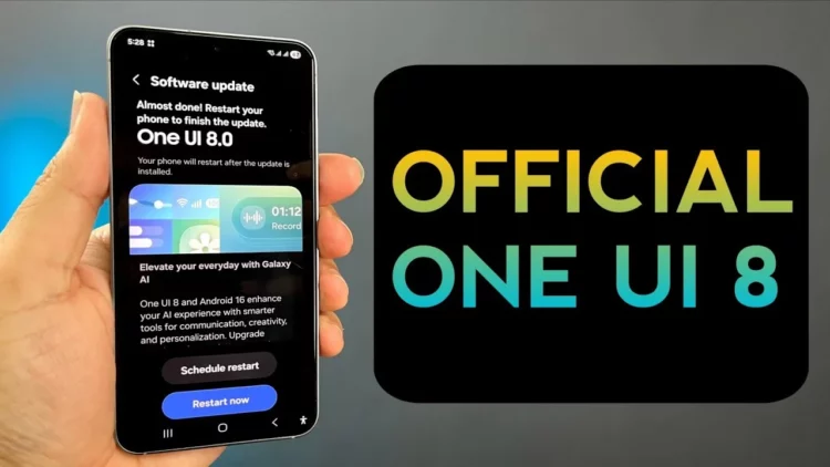 Tangan memegang HP Samsung Galaxy S25 yang menampilkan layar update One UI 8 stabil, menandakan perilisan global telah dimulai.