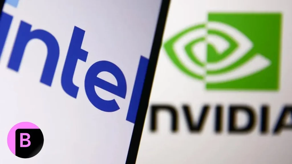 Logo Intel dan NVIDIA, yang melambangkan kemitraan sukses mereka sebelum Intel kini mendekati Apple untuk potensi kolaborasi Intel Apple.