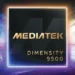 Logo resmi chipset MediaTek Dimensity 9500 dengan latar kosmik, chipset flagship dengan performa AI dan gaming superior yang siap libas Snapdragon.