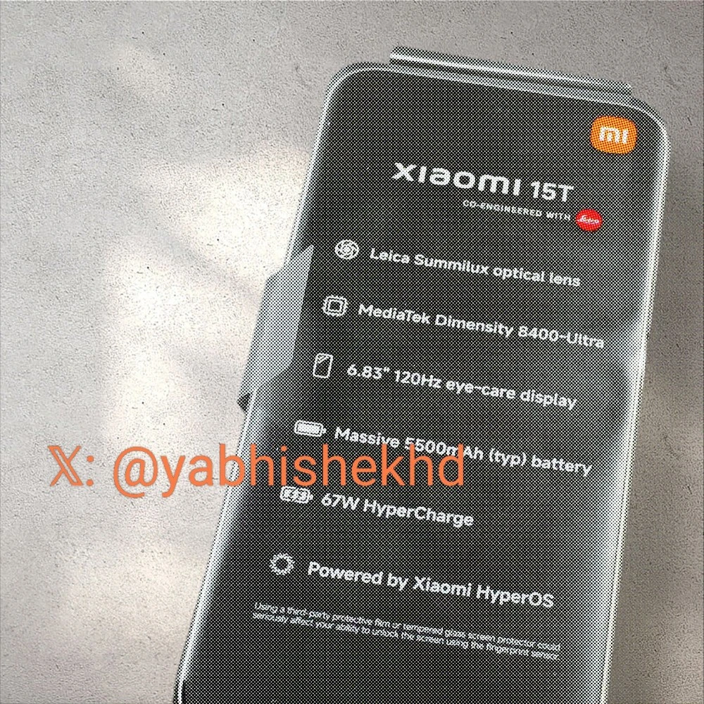 Foto spyshot yang mengungkap spesifikasi final Xiaomi 15T, menampilkan detail seperti chipset Dimensity 8400-Ultra dan baterai 5.500 mAh.
