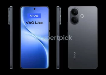 Gambar render dari berbagai sudut untuk HP Vivo V60 Lite 4G, menampilkan desain bodi yang ramping dan layar AMOLED 120Hz.