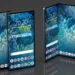 Gambar render konseptual HP lipat tiga Samsung (Galaxy Tri-Fold) dalam mode terlipat dan terbuka, menunjukkan inovasi form factor barunya.