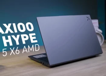 Laptop Axioo Hype 5 AMD dengan desain modern berwarna abu-abu, laptop 6 jutaan yang performanya dibahas tuntas dalam artikel review ini.