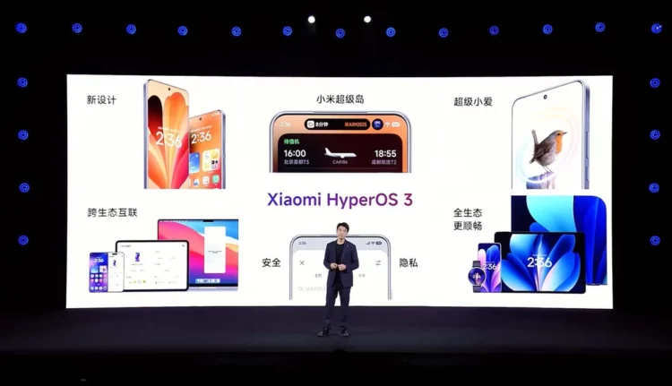 Presentasi resmi dari Xiaomi mengenai jadwal update HyperOS 3, menampilkan berbagai fitur baru seperti desain, keamanan, dan interkoneksi lintas perangkat.