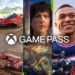 Kolase berbagai tangkapan layar game populer seperti Forza Horizon, Flight Simulator, FIFA, dan Minecraft, dengan logo Xbox Game Pass di tengah.