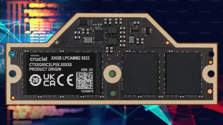 Modul RAM laptop Crucial LPCAMM2 dengan kecepatan 8533 MT/s yang menjadi standar baru pengganti SODIMM.