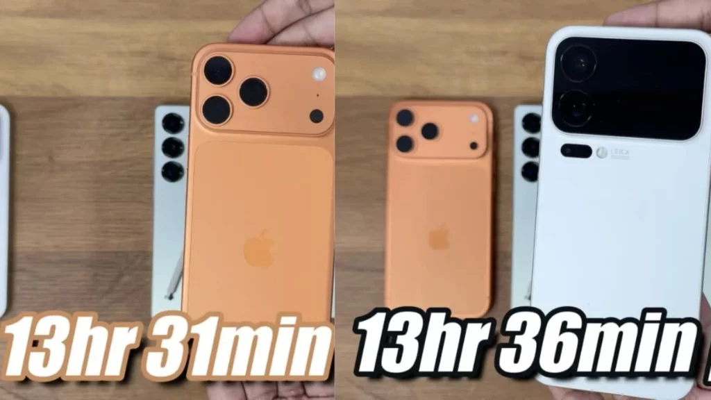 Perbandingan hasil akhir uji baterai Xiaomi 17 Pro Max vs iPhone 17 Pro Max dari TechDroider.