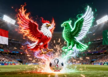 Ilustrasi pertandingan sepak bola untuk live streaming Indonesia vs Arab Saudi di Kualifikasi Piala Dunia 2026.