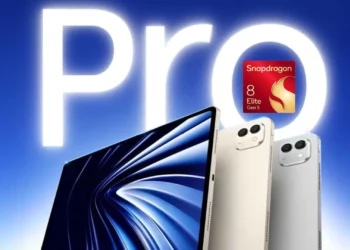 Ilustrasi konseptual tablet Snapdragon 8 Elite Gen 5 pertama di dunia, menampilkan beberapa tablet premium dengan logo resmi chipset tersebut.