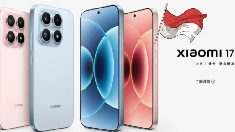 Tiga varian warna dari smartphone flagship Xiaomi 17, dengan bendera Indonesia di sebelahnya, mengindikasikan peluncuran resminya yang semakin dekat di Indonesia.